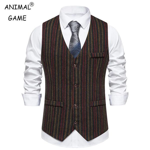 Masculino casual xadrez terno colete tweed fino ajuste colete para casamento regatas 240125