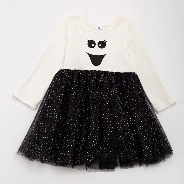 Abiti da ragazza Girlymax Autunno Halloween Neonate Bambini Vestiti per bambini Dolce spettrale Fantasma Volto Twirl Gonna tutù al ginocchio Abito a maniche lunghe