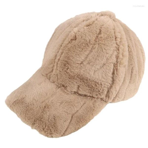 Bola bonés 2024 fofo grosso pelúcia chapéu de pico para homens mulheres inverno boné de beisebol faux pele quente proteção de orelha casquette