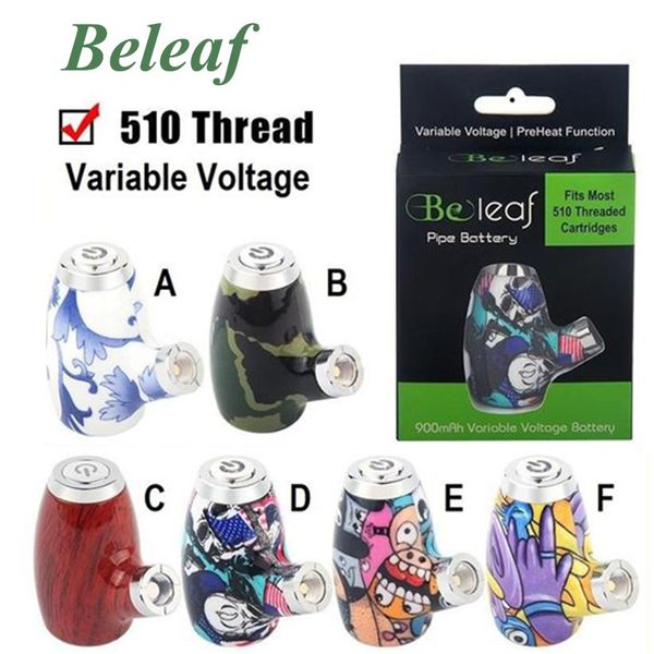 Autêntica Beleaf Pipe VV Bateria 900mAh Tensão Variável Ajustável USB Pré-aqueça Vape Mod para 510 Carrinhos Cartuchos