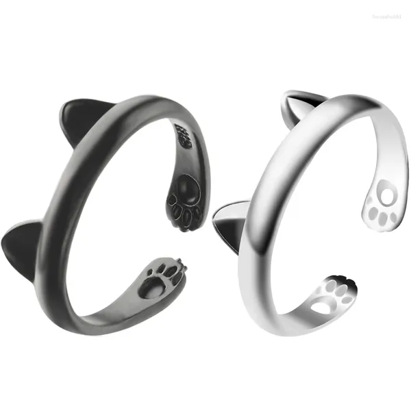 Cluster-Ringe YWSHK Die schwarze Farbe Katzenohr-Fingerring Offenes Design Niedlicher Modeschmuck für Frauen Junges Mädchen Kind Geschenk Einstellbar