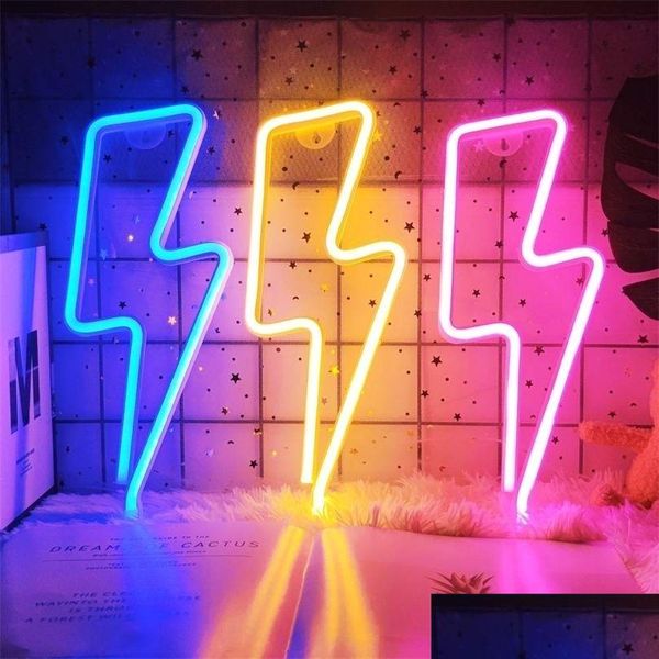 Andere Event Party Supplies LED Home Neon Lightning Shaped Sign Fmination Light USB Dekorative Wanddekoration für Kinder Babyzimmer Hochzeit Dhfou