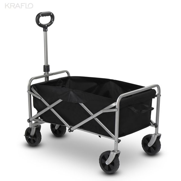 74.5x45.5x84cm 600D Oxford Bez Çelik Çerçeve Düz Katlanır Stil Katlanır Sepet Kamp Siyah Kumaş Gümüş Çerçeve Pushcart Vagon Bahçesi