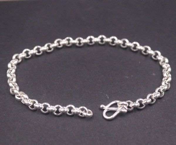 Corrente de prata fina pura 999 presente feminino sorte 5mm cabo rolo link pulseira 11g/20cm240125