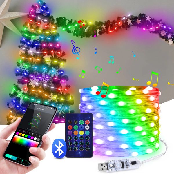 5M USB LED Filo di rame Luci della stringa USB Colore dei sogni Fata Luci Bluetooth Colorato Casa Albero di Natale Decorazioni di nozze