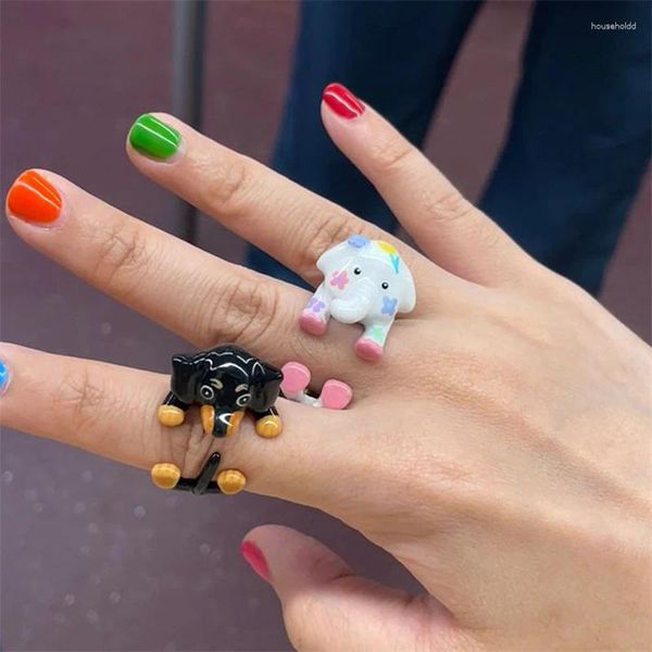 Кольца кластера, детское забавное кольцо с изображением таксы и собаки с небольшим дизайном, продвинутое и изысканное открытое ювелирное изделие в форме сердца для девочек