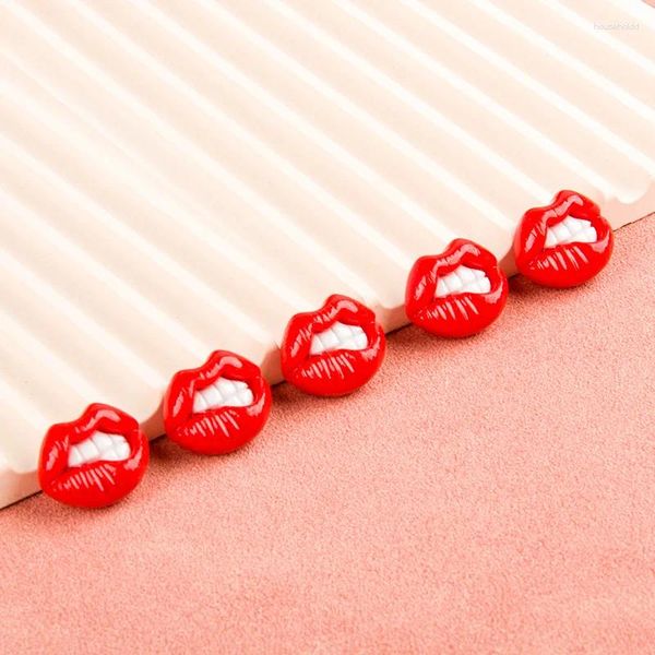 Ferramentas de artesanato 10 pçs adorável mini kawaii vermelho dos desenhos animados lábios resina scrapbook diy jóias hairpin acessórios decorar