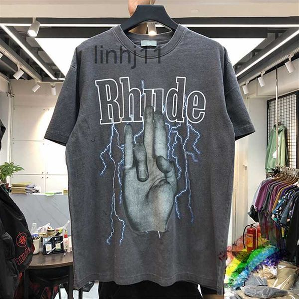 T-shirt da uomo Rhude Shirt Uomo Donna Washed Do Old Streetwear T-shirt Summer Style Top di alta qualitàDEC3