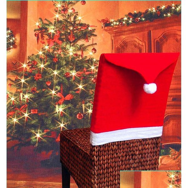 Decorazioni natalizie Sedia natalizia Er Babbo Natale Cappello rosso Indietro Ers Sedie da pranzo Set di cappelli Decorazioni per feste a casa per Natale Drop Del Dhcnd