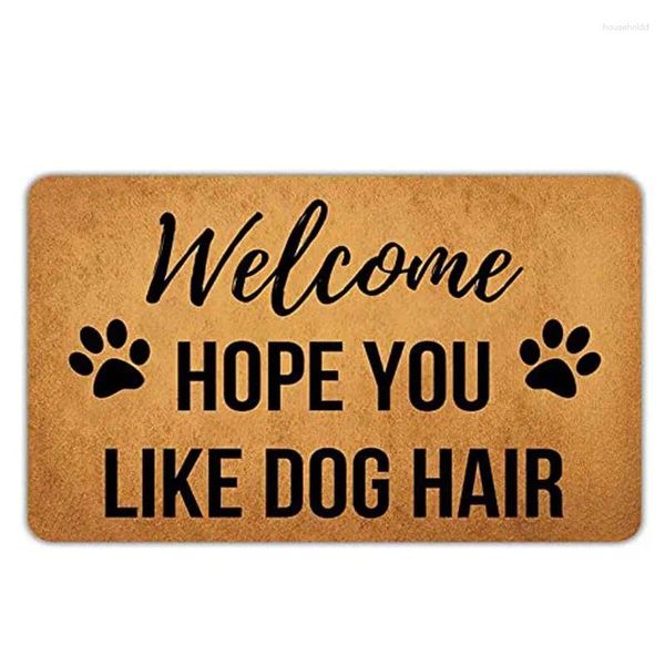 Ковры Надеюсь, вам понравится собачья шерсть Добро пожаловать дверной коврик Машинная стирка с фланелевой подложкой Нескользящий входной коврик для входной двери/сада/кухни/спальни