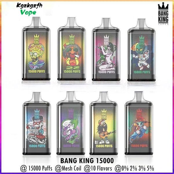 Riginal Bang King 15000 Pushs 15K Puff Vape descartável Pen do cigarro eletrônico 25 ml Capacidade de bateria 650mAh 0/2/3/5% 20 Flavors