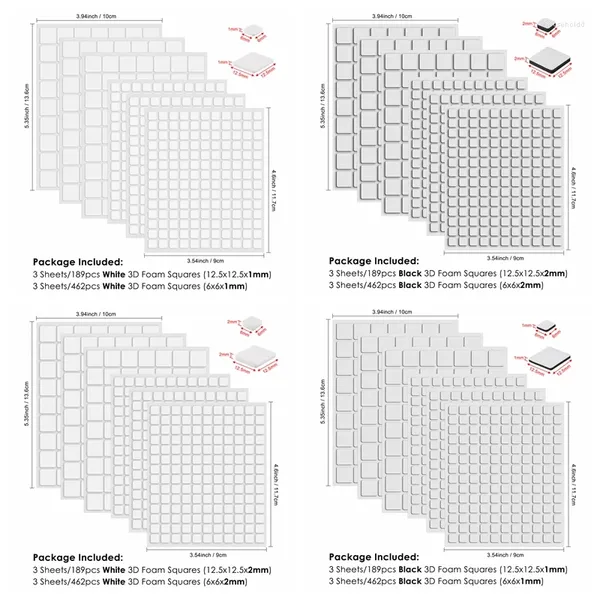 Bastelwerkzeuge, 1 mm/2 mm Dicke, doppelseitig klebende 3D-Schaumquadrate, schwarz und weiß, dauerhaft klebende, dimensionale Klebstoffe, Kartenherstellung