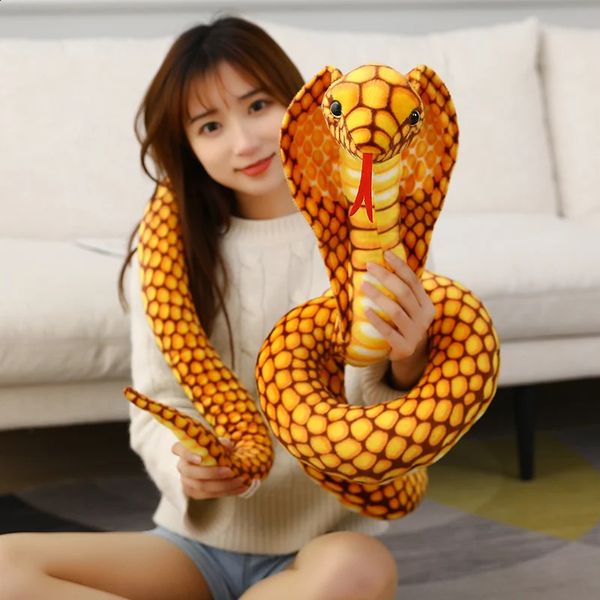 240cm recheado cobra boneca pelúcia amarelo verde simulação cobras brinquedo lifelike animal decorar meninos brinquedos meninas presente 240118