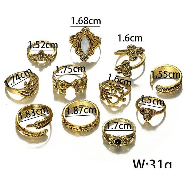 Banda Anéis Muito Vintage Knuckle Anéis Beautifly Elefante Cristal Anel de Casamento Conjunto Mulheres Bohemian Midi Dedo Punk Drop Entrega Judeu Dh9Ne