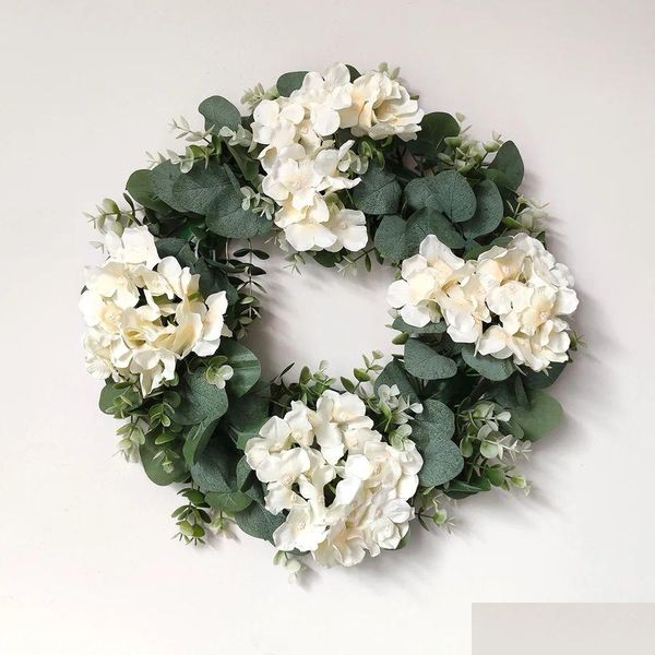 Decorações de Natal Branco Hortênsia Folhas Verdes Eucalipto Garland Home Decor Artificial Flor Grinalda para Decoração de Casamento Homefavor Dhtwf