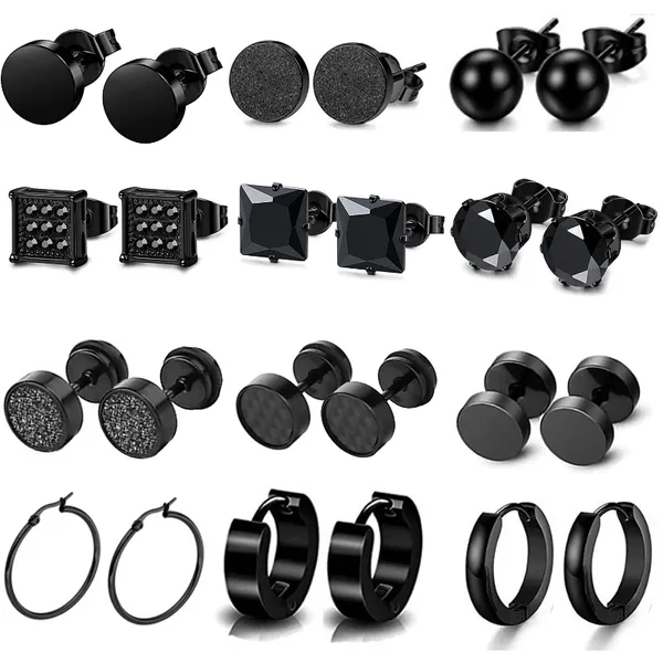 Ohrstecker, 1–12 Paar, Edelstahl, kleine Kugel, CZ, Knorpelohrring, Endlos-Creolen-Set, für Unisex, Herren und Damen, Schwarzton