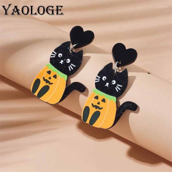 Baumelnde Ohrringe YAOLOGE Acryl Kreativer Kürbis Schwarze Katze Anhänger Für Frauen Mädchen Mode Ohrschmuck Halloween Feiertage Geschenk Party