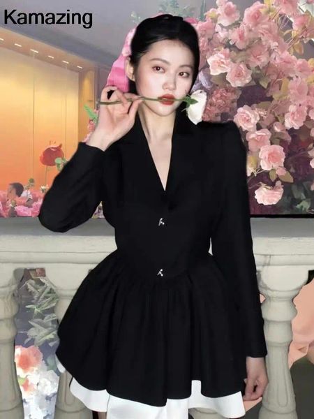 Casual Kleider Elegante Chic Geburtstag Party Plissee Kleid Koreanische Mode Kawaii Langarm Anzug Frauen Y2K A-linie Prinzessin Vestidos