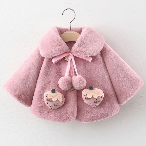babzapleume осенне-зимнее детское меховое пальто, куртка для маленьких девочек, корейская теплая флисовая плюшевая милая клубничная шаль, одежда для новорожденных 021 240125