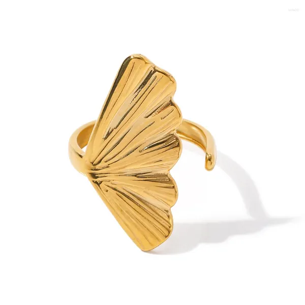 Cluster-Ringe Uworld Edelstahl auffälliger offener Ring mit dramatisch ausgestellten Ginkgoblättern für Damen-Statement-Modeschmuck