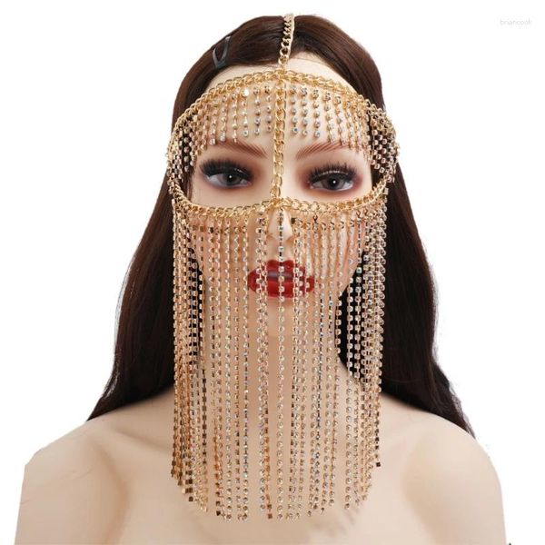 Haarspangen Y1UB Frauen handgemachte Faux Kristall Quaste Maskerade Maske Schleier Gesicht Kette Bauchtanz Bühne Cosplay Party Stirnband Schmuck