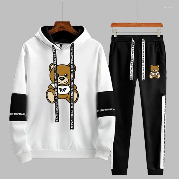 Tute da uomo Tuta Felpa con stampa orso cartone animato e pantaloni sportivi Coppia Abbigliamento streetwear Felpa con cappuccio oversize a maniche lunghe casual