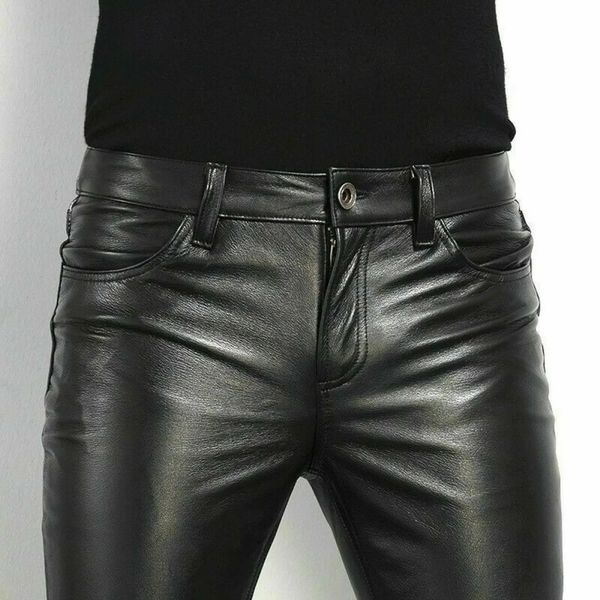 Primavera moda masculina estilo rock calças de couro do plutônio dos homens de couro falso magro-ajuste calças da motocicleta 240130