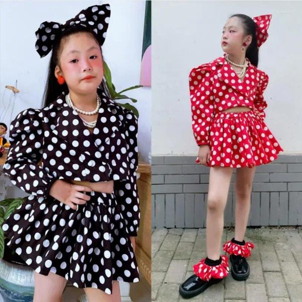 Set di abbigliamento Neonata Moda Estate Pois Manica lunga Top Gonne 2 pezzi Abiti Abbigliamento per bambini Bambini 1-16 anni Wz790