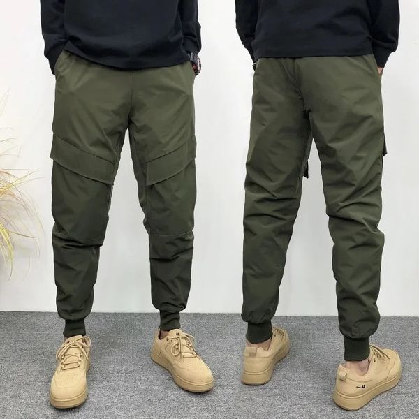 Mode Winter Männer Unten Baumwolle Hosen Dicke Warme Cargo Hosen Casual Kordelzug Elastische Taille Schwarz Plus Größe Herren Kleidung 240124