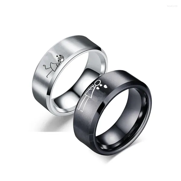 Anéis de Cluster Preto Branco Cor Abraço Casal Estilo Moda Homens Mulheres Declaração Anel de Casamento de Aço Inoxidável Size7-12