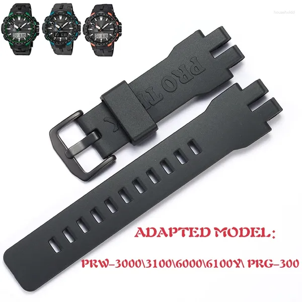Pulseiras de relógio pulseira de borracha adequada para casio protrek prw3000/3100/6000/6100y prg300 masculino à prova d'água pulseira preta acessórios