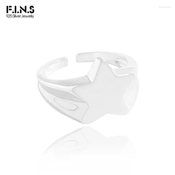 Anéis de Cluster Fins Coreano S925 Sterling Prata Geométrica Pentagrama Anel Grande Estrela Suave Simples Aberto Resizável Dedo Moda Fine Jewelry