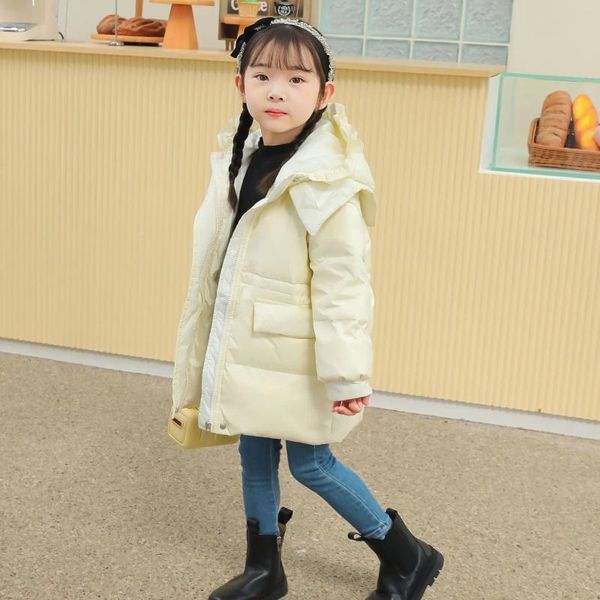 Пуховое пальто для маленьких девочек, хлопковая куртка, 2024 г., детская длинная теплая розовая, черная, белая, яркая однотонная одежда