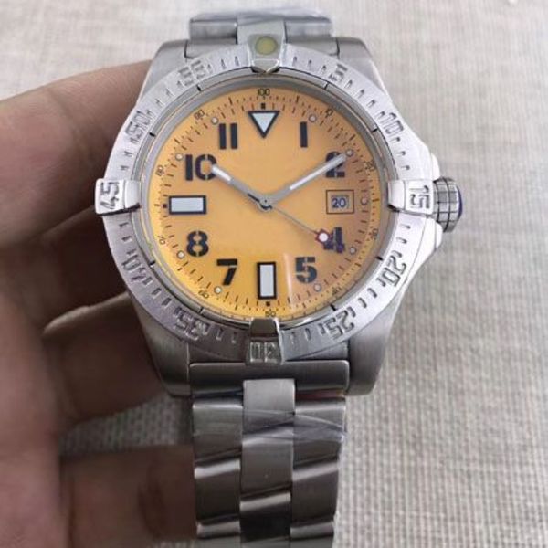Hohe Qualität Uhren Männer Edelstahl Uhr Orange Zifferblatt Seawolf Automatische Mechanische Uhr Herren Edelstahl Kleid Wristw254W