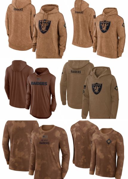 Camiseta Las Vegas''Raiders''Brown Homens Mulheres Juventude 2023 Salute To Service Club Pulôver Hoodie