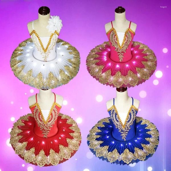 Stage Wear Tutu Balletto Led Light Swan Lake Ballerina Pancake Dress Girl Adult Ginnastica Body Dancewear Costumi del partito
