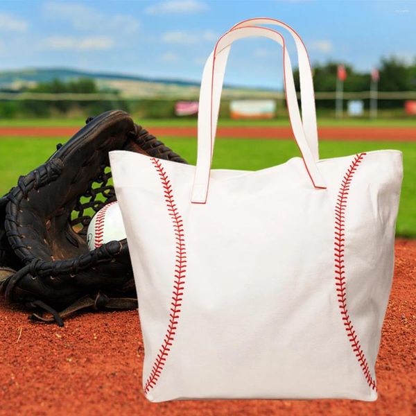 Sacos de noite Domil103 1 PCS Branco Beisebol Canvas Softball Tote Bag Forrado Bordado Sporty Mulheres Bolsa Grande Capacidade para Ginásio