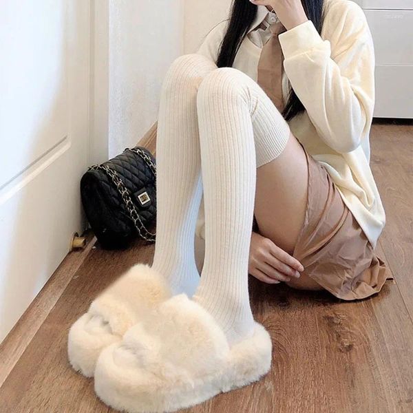30 meias femininas jk coxa bota alta de lã sólida meia sobre o joelho longo magro casual algodão japonês