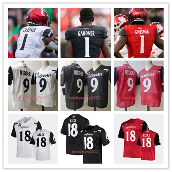 Mens Sos Gardner Travis Kelce Cincinnati Futbol Forması Dikişli Beyaz Kırmızı Siyah Ahmad Gardner #9 Desmond Ridder Cincinnati Bearcats J H Yüksek Igh