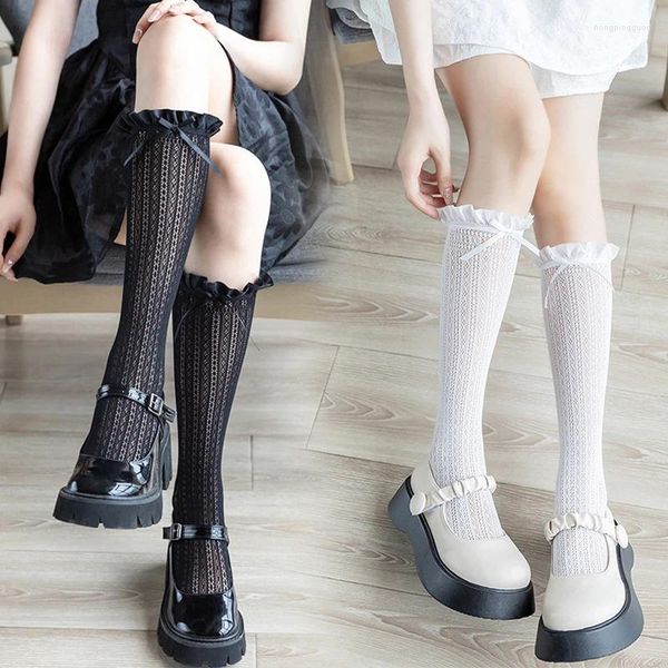 Kadınlar SOCKS Japon lolita tarzı beyaz dantel diz yüksek çorap tatlı retro kızlar sevimli yay uyluk çorap uzun