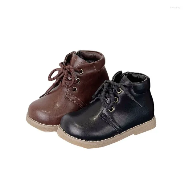 Botas outono inverno crianças curto tornozelo de couro genuíno meninas moda bebê criança criança botas sola de borracha unisex meninos sapato