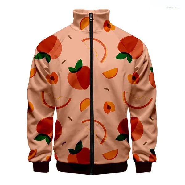 Мужские куртки Мужские куртки на молнии с 3D принтом фруктов для мужчин Одежда Забавная дизайнерская одежда Уличная одежда Пальто Топы высокого качества