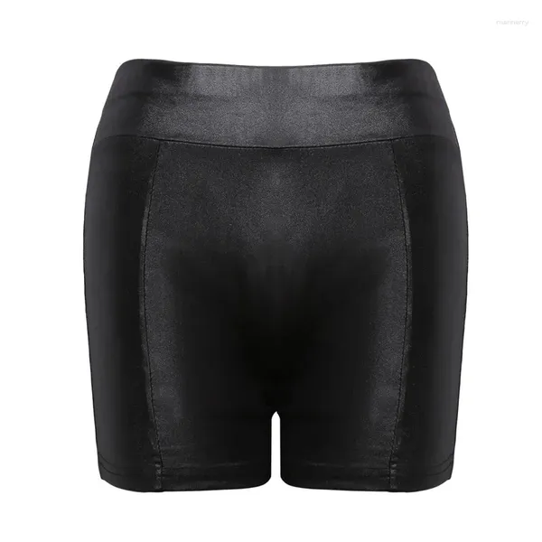 Shorts femininos 2024 sexy mulheres brilhantes elástico cintura alta faux pu couro calças curtas slim dance clubwear mini