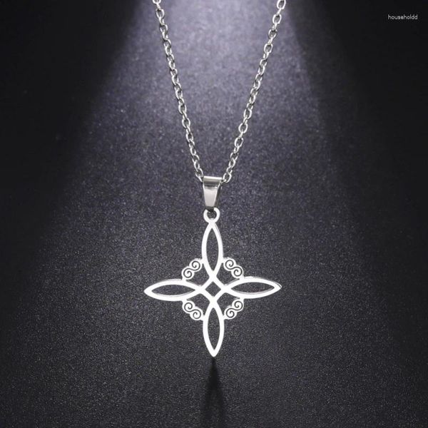 Anhänger Halsketten Silber Farbe Edelstahl Hexe Knoten Halskette für Frauen Supernatural Schmuck Hexerei Amulett Schutz Freund Geschenk