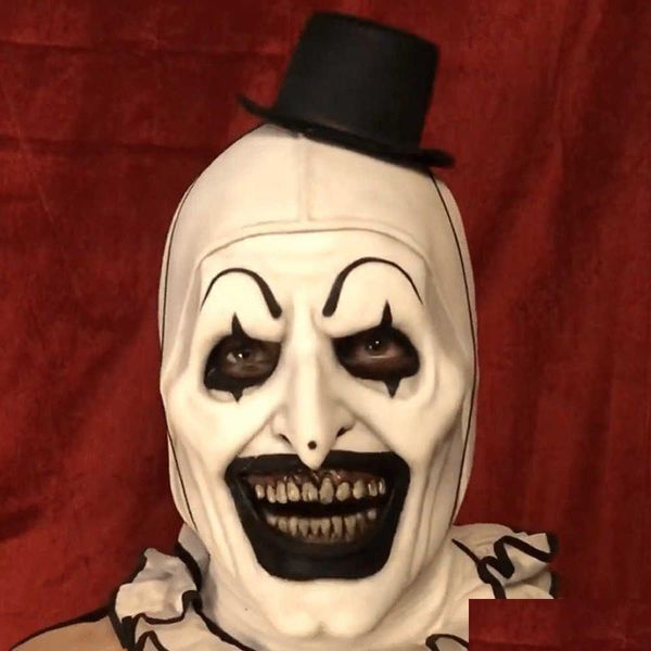 Decoração de festa Joker Máscara de látex Terrifier Art The Clown Cosplay Máscaras Horror Fl Face Capacete Halloween Trajes Acessório Carnaval Pa Dhdow