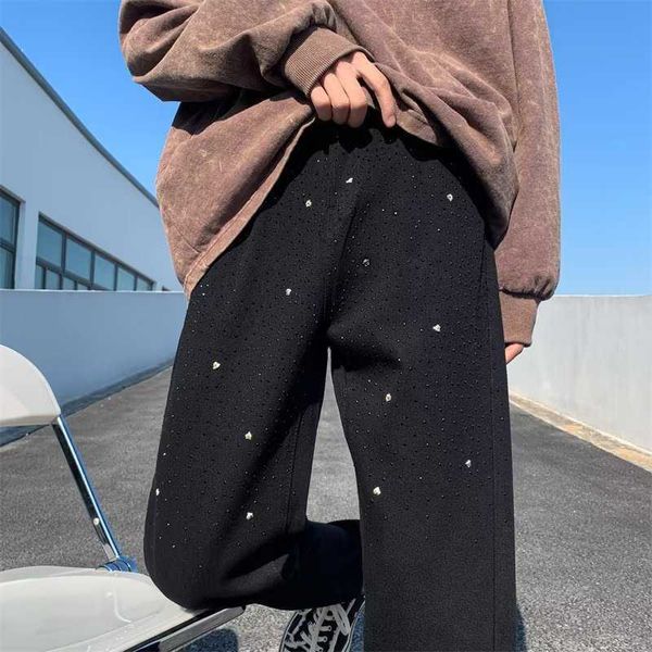 Jeans da uomo High Street Full Sky Star Hot Diamonds per Instagram Pantaloni larghi a gamba larga casual di marca alla moda