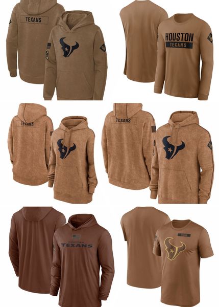 T-shirt Houston''Texans''Brown Uomo Donna Gioventù 2023 Salute To Service Club Pullover con cappuccio