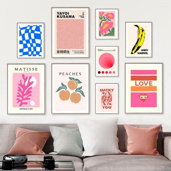 Gemälde Rosa Bauhaus Matisse Yayoi Kusama Pfirsich Banane Wandkunst Leinwand Malerei Poster und Drucke Bilder für Wohnzimmer Dekor