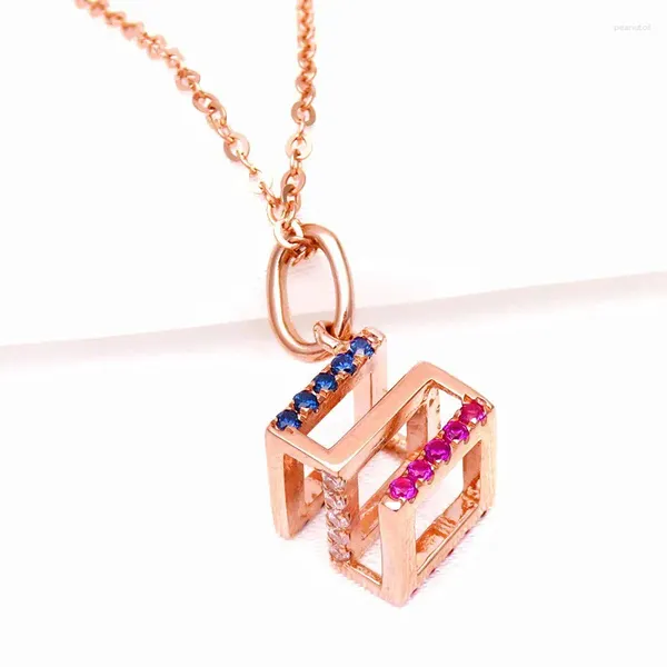 Ketten 585 Lila vergoldet 14K Rose Quadrat Halskette Farbe Kristall Anhänger Exquisite Charm Geschenk Schmuck für Freundin