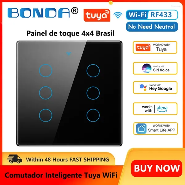 Smart Home, Casa Intelligente Controllo Tuya Interruttore Wifi Brasile Standard 4 Nessun Filo Neutro Touch-Sensore 4/6Gang Parete RF433 vita Alexa Google